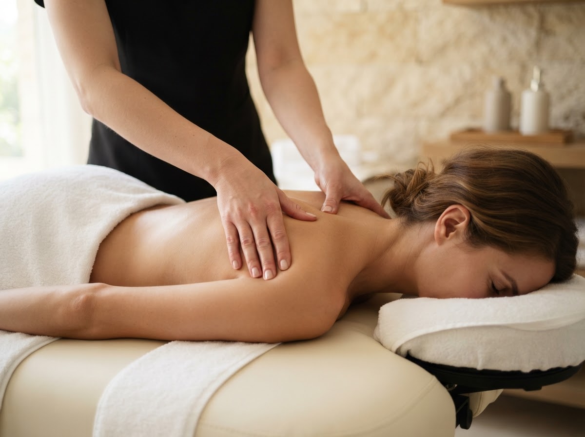 Massagem terapêutica em costas e ombros